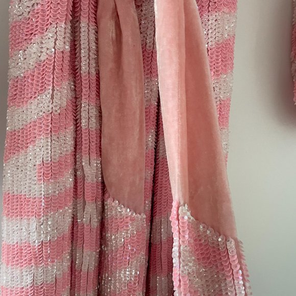 Retrofete Grace Sequins Mini Dress Small Striped Pink & White Self Tie Belt - Picture 8 of 14